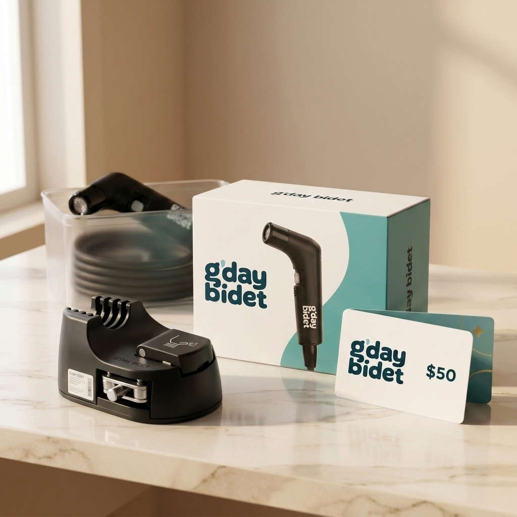 The G'day Bidet Pro Bundle — bidet, wall mount, box and $50 gift card